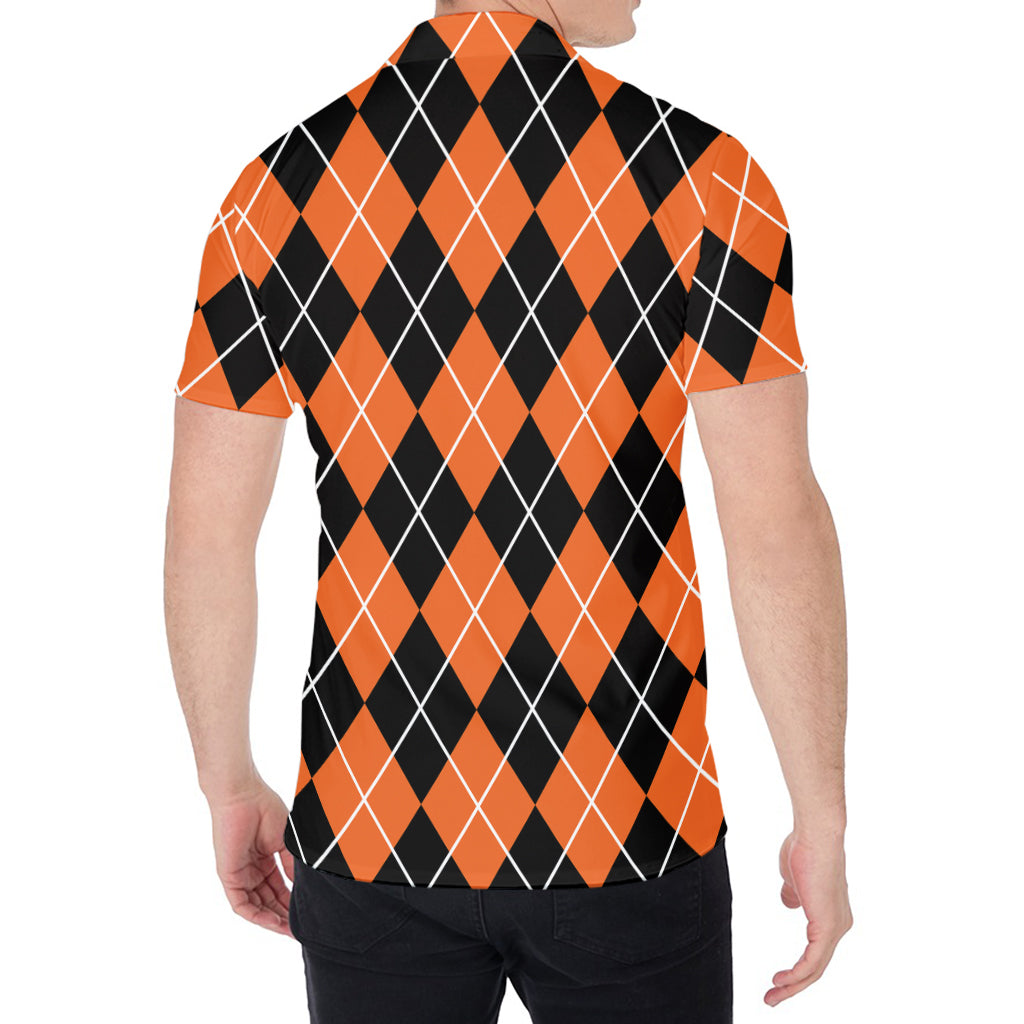 Orange And Black Argyle Print Men's Shirt