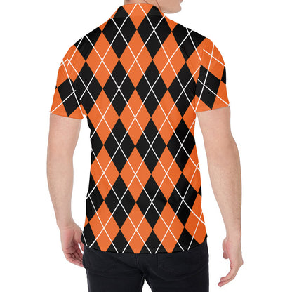 Orange And Black Argyle Print Men's Shirt