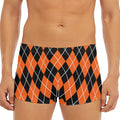 Orange And Black Argyle Print Men's Short Boxer Briefs