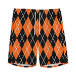 Orange And Black Argyle Print Men's Sports Shorts