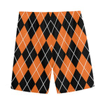 Orange And Black Argyle Print Men's Sports Shorts