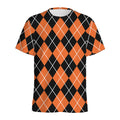 Orange And Black Argyle Print Men's Athletic T-Shirt