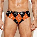 Orange And Black Argyle Print Men's Swim Briefs