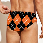 Orange And Black Argyle Print Men's Swim Briefs