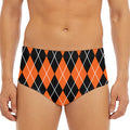 Orange And Black Argyle Print Men's Triangle Swim Briefs