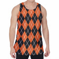 Orange And Black Argyle Print Men's Velvet Tank Top