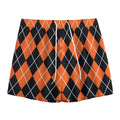 Orange And Black Argyle Print Mesh Shorts