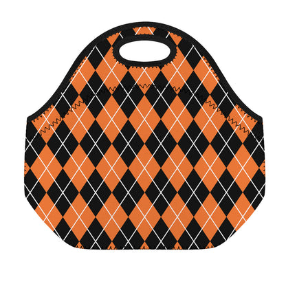 Orange And Black Argyle Print Neoprene Lunch Bag