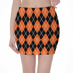 Orange And Black Argyle Print Pencil Mini Skirt