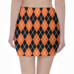 Orange And Black Argyle Print Pencil Mini Skirt