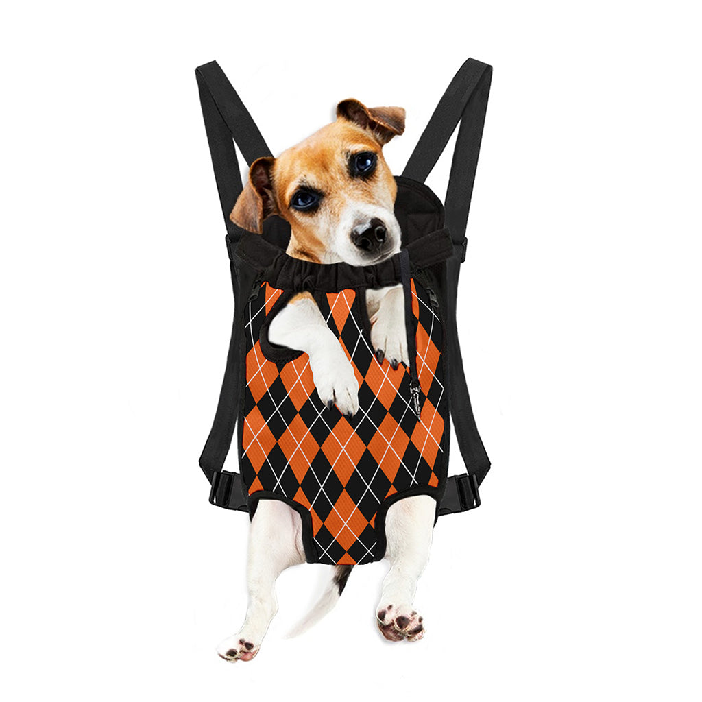Orange And Black Argyle Print Pet Carrier Backpack