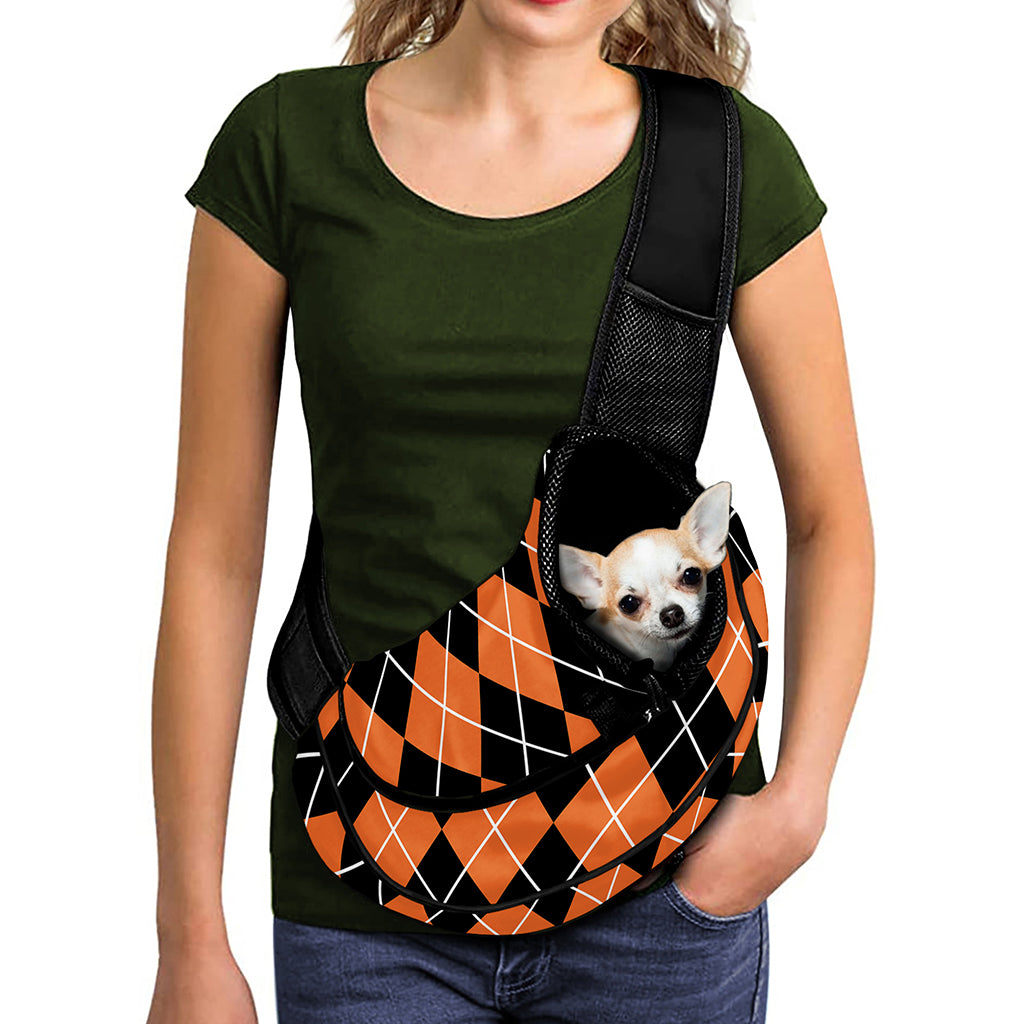 Orange And Black Argyle Print Pet Sling Carrier