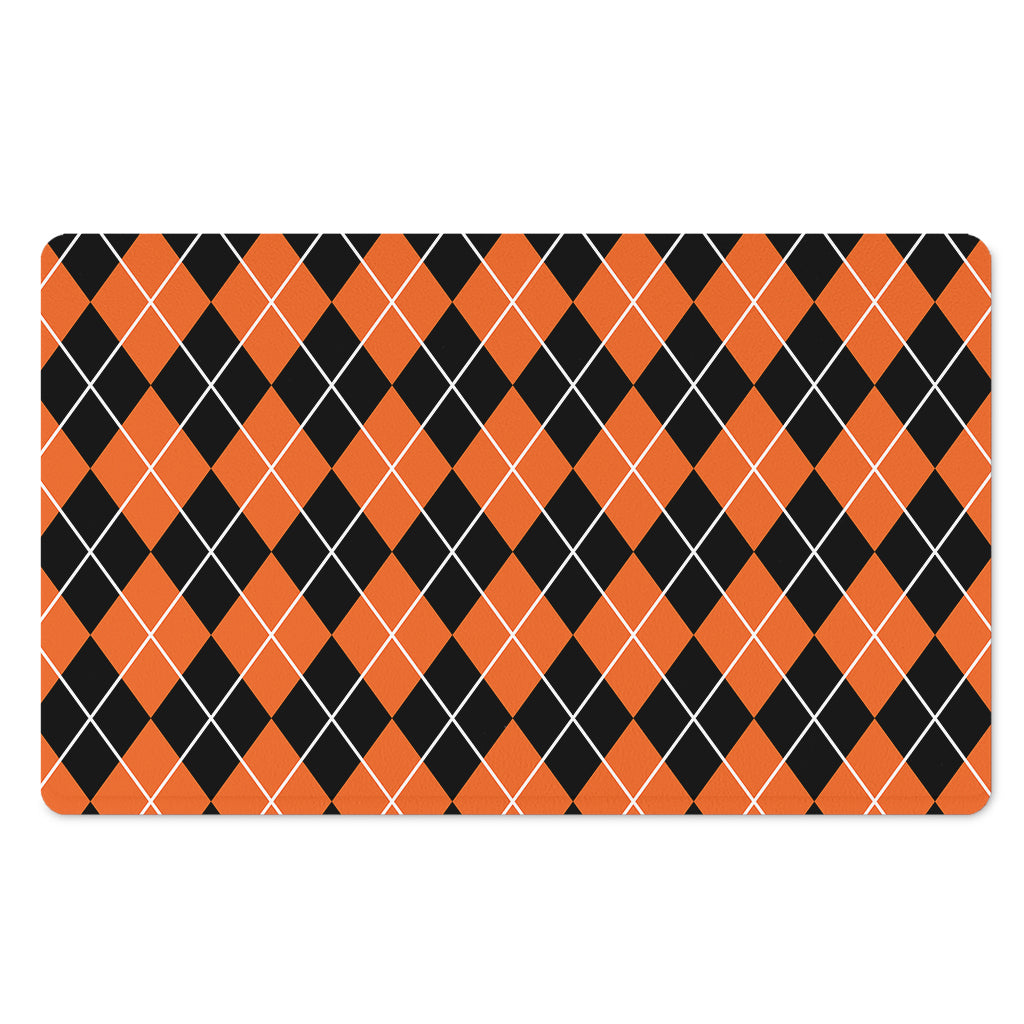 Orange And Black Argyle Print Polyester Doormat
