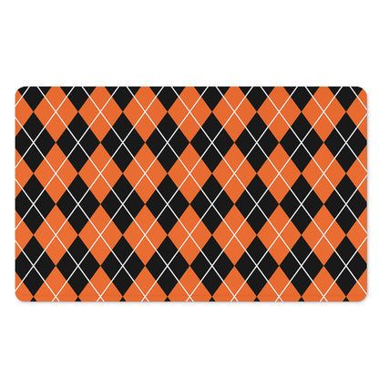 Orange And Black Argyle Print Polyester Doormat