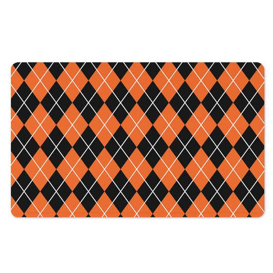 Orange And Black Argyle Print Polyester Doormat
