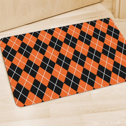 Orange And Black Argyle Print Polyester Doormat