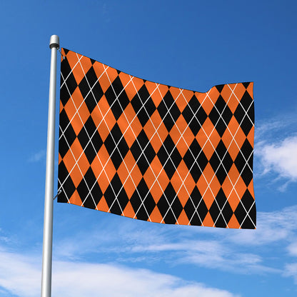 Orange And Black Argyle Print Polyester Flag