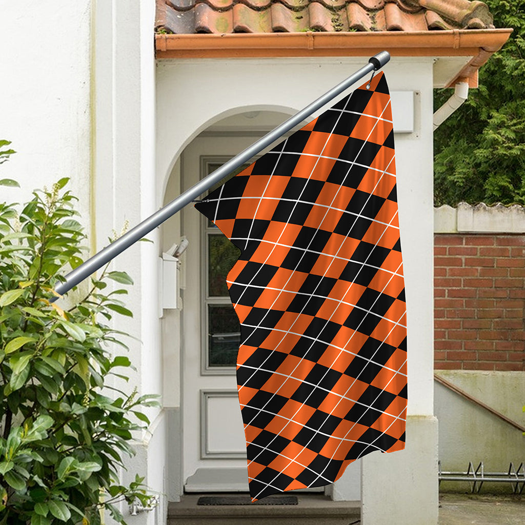 Orange And Black Argyle Print Polyester Flag