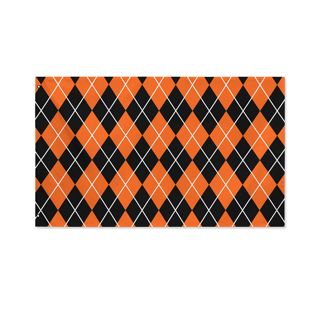 Orange And Black Argyle Print Polyester Flag