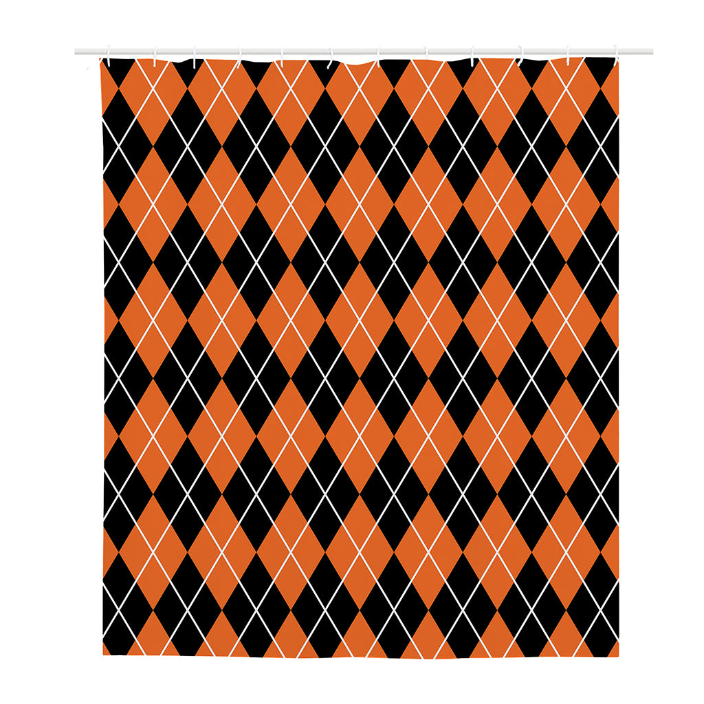Orange And Black Argyle Print Polyester Shower Curtain