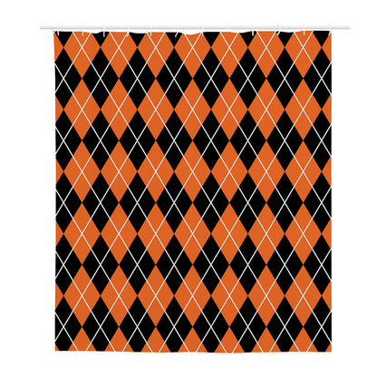 Orange And Black Argyle Print Polyester Shower Curtain