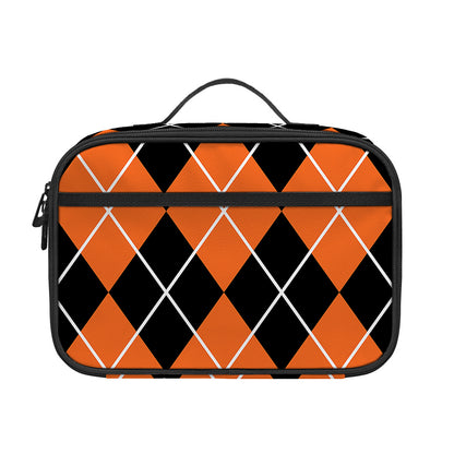Orange And Black Argyle Print Portable Lunch Bag
