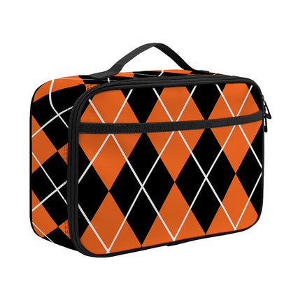 Orange And Black Argyle Print Portable Lunch Bag