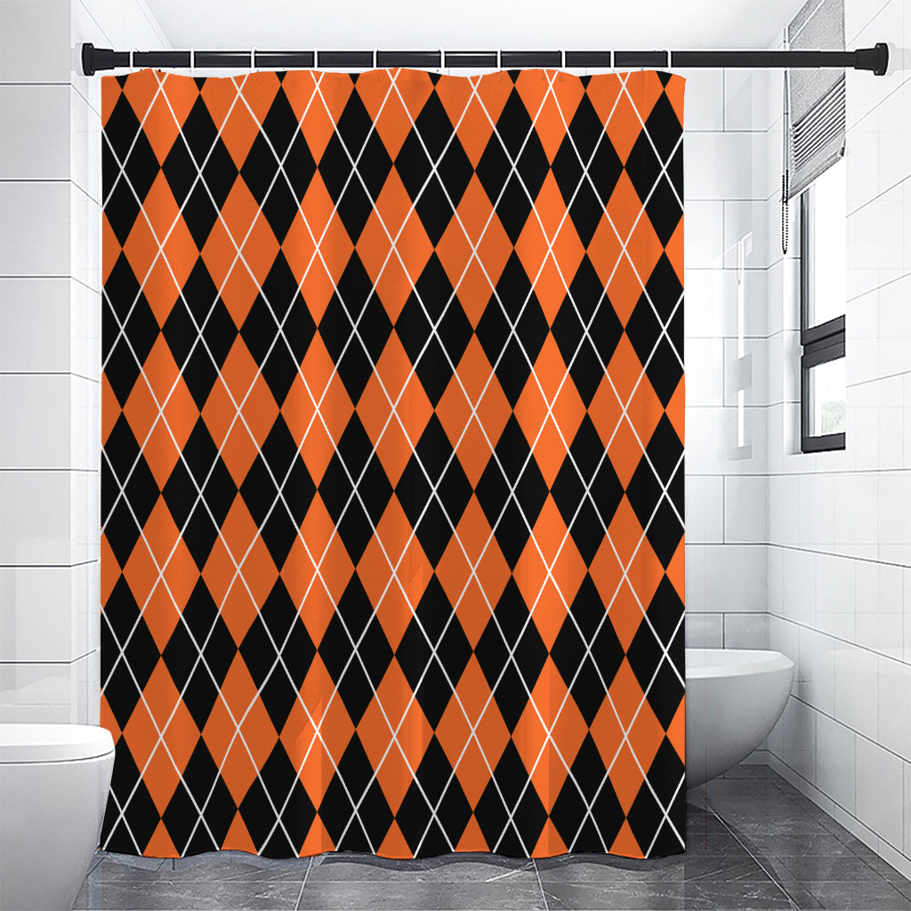 Orange And Black Argyle Print Premium Shower Curtain