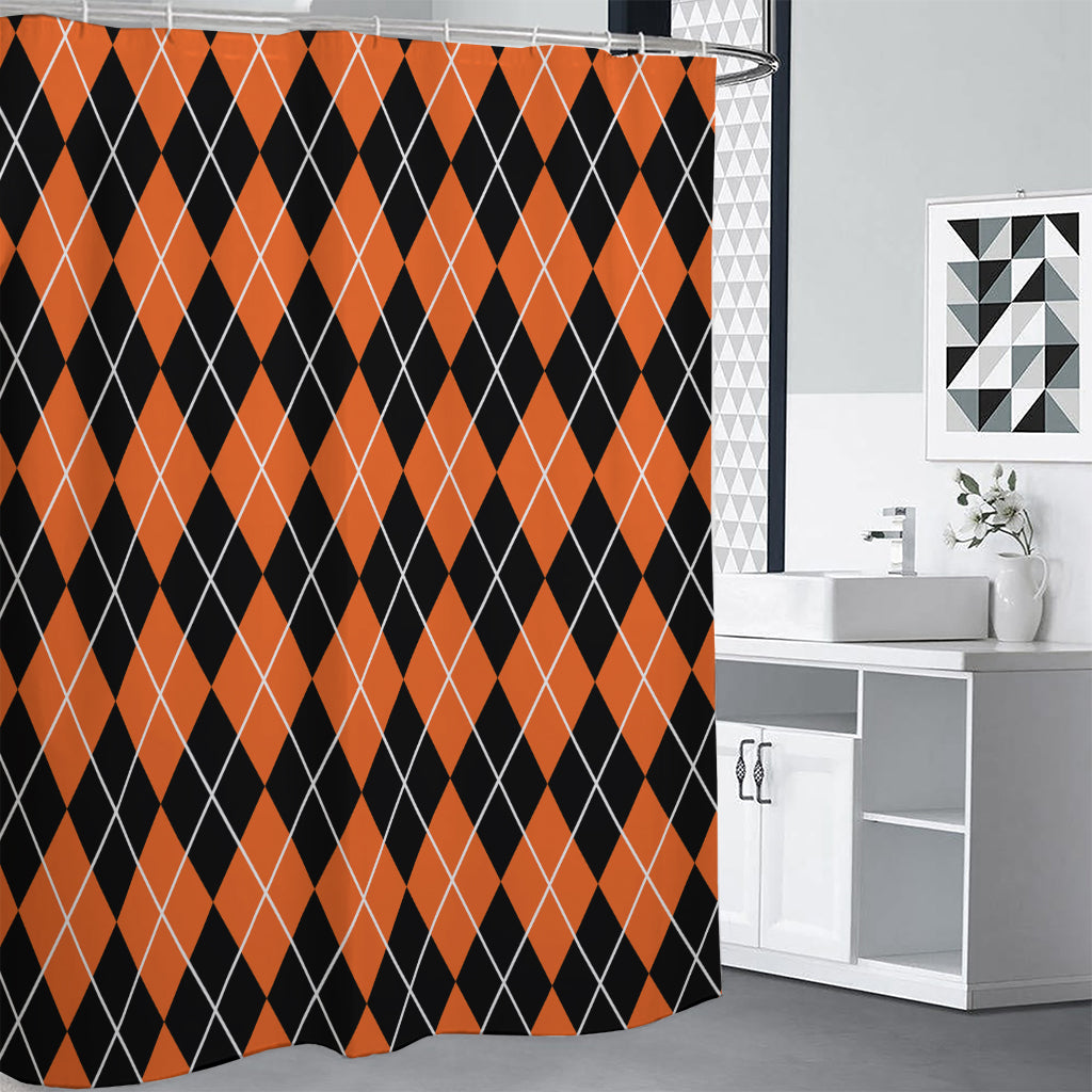 Orange And Black Argyle Print Premium Shower Curtain