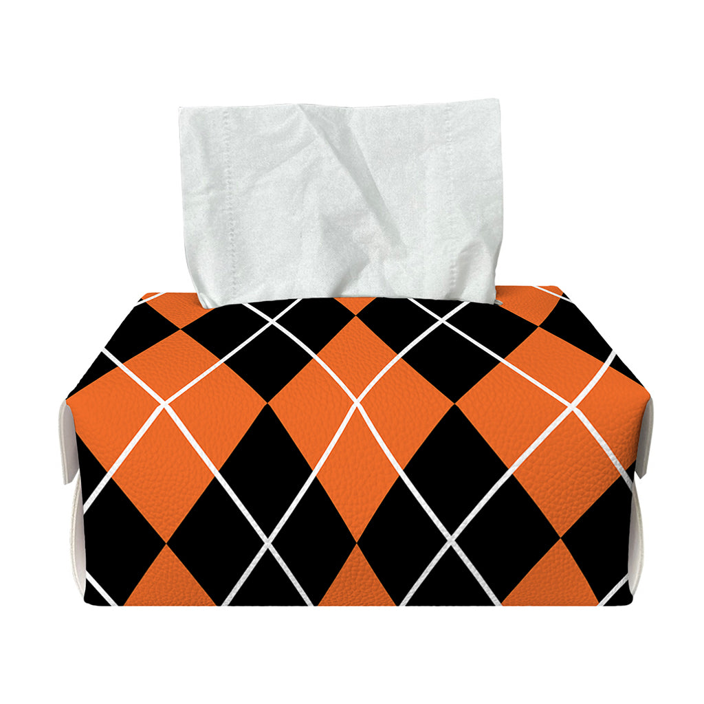Orange And Black Argyle Print Rectangle Tissue Box Cover