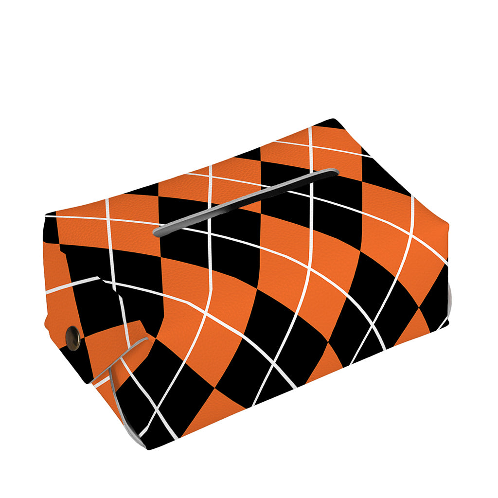 Orange And Black Argyle Print Rectangle Tissue Box Cover