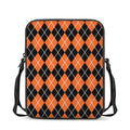 Orange And Black Argyle Print Rectangular Crossbody Bag