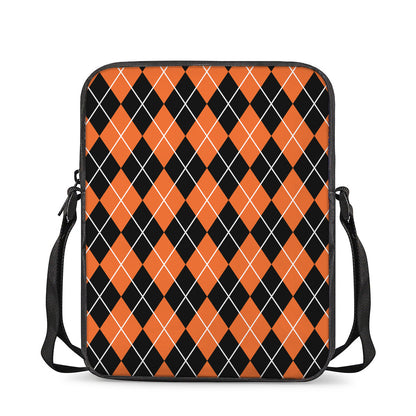 Orange And Black Argyle Print Rectangular Crossbody Bag