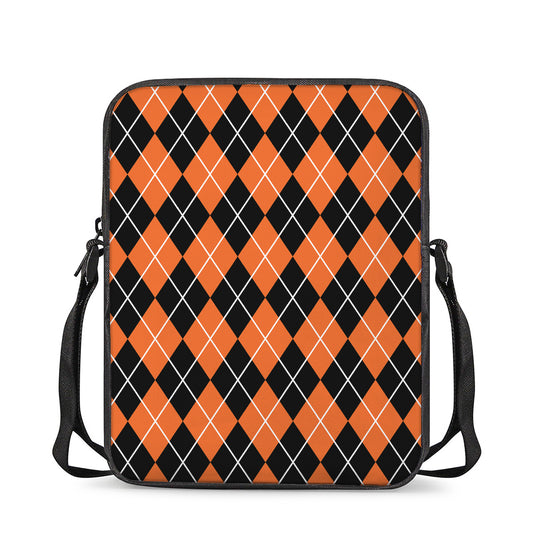 Orange And Black Argyle Print Rectangular Crossbody Bag