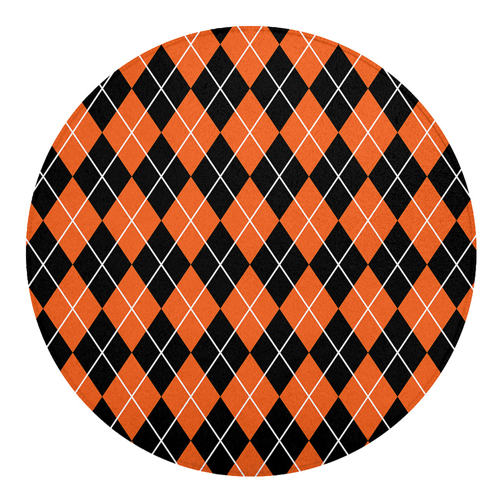 Orange And Black Argyle Print Round Blanket