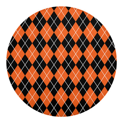 Orange And Black Argyle Print Round Blanket