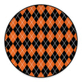 Orange And Black Argyle Print Round Floor Mat