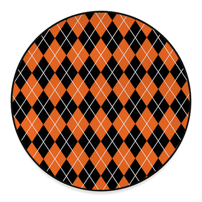 Orange And Black Argyle Print Round Floor Mat