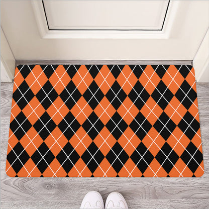 Orange And Black Argyle Print Rubber Doormat