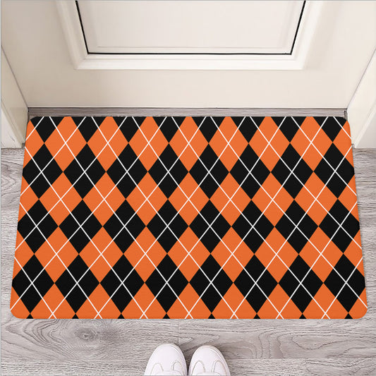 Orange And Black Argyle Print Rubber Doormat