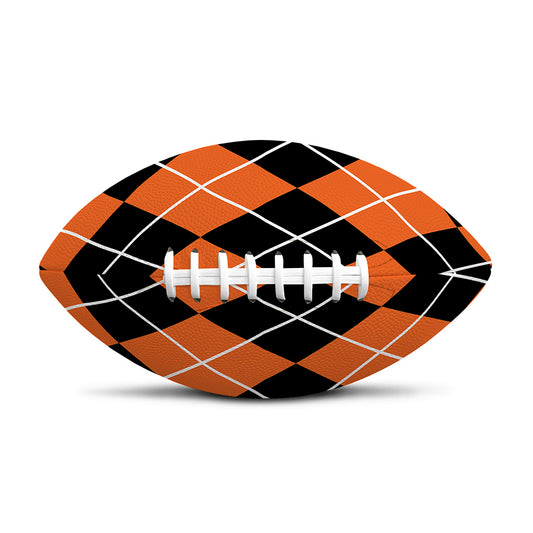 Orange And Black Argyle Print Rugby Ball