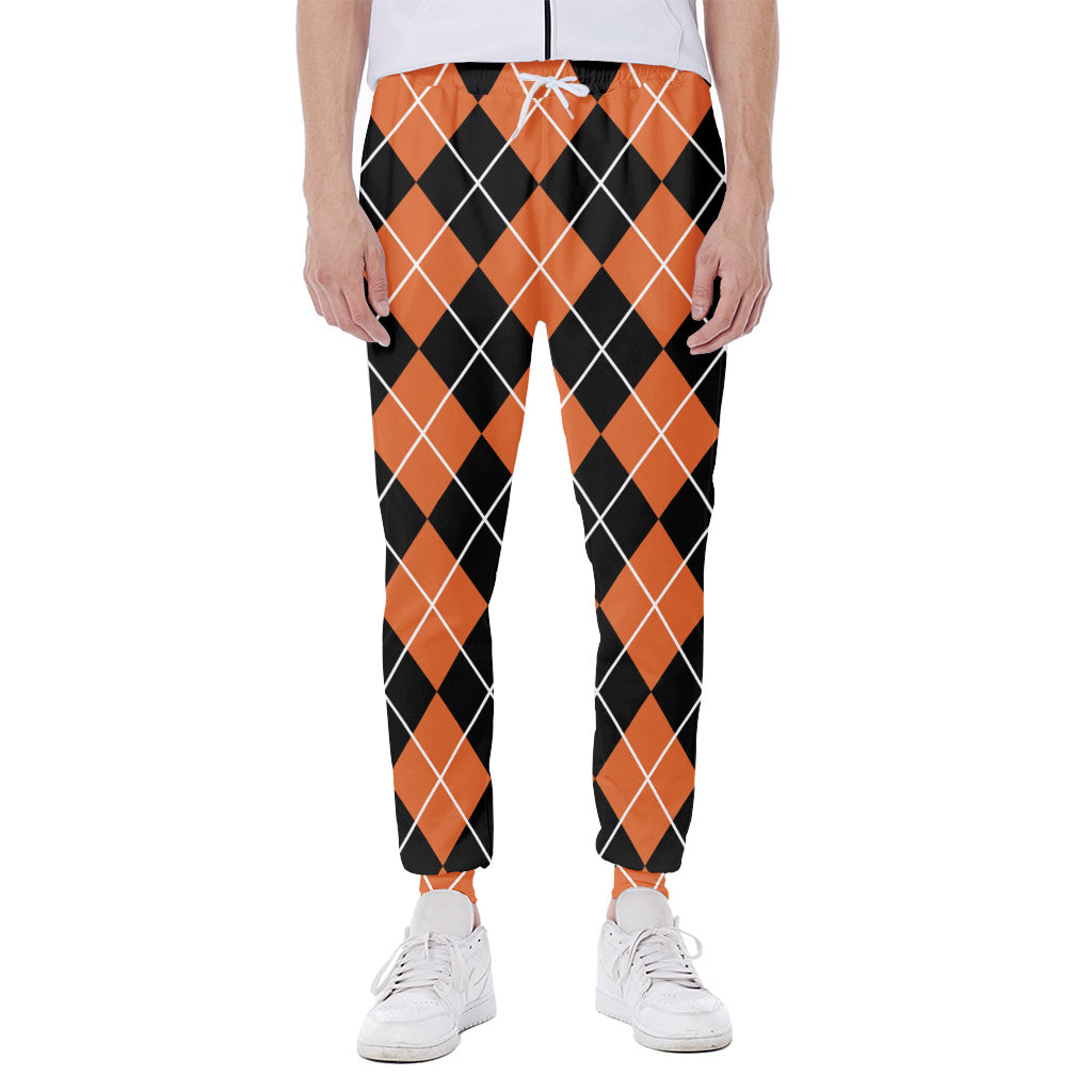 Orange And Black Argyle Print Scuba Joggers