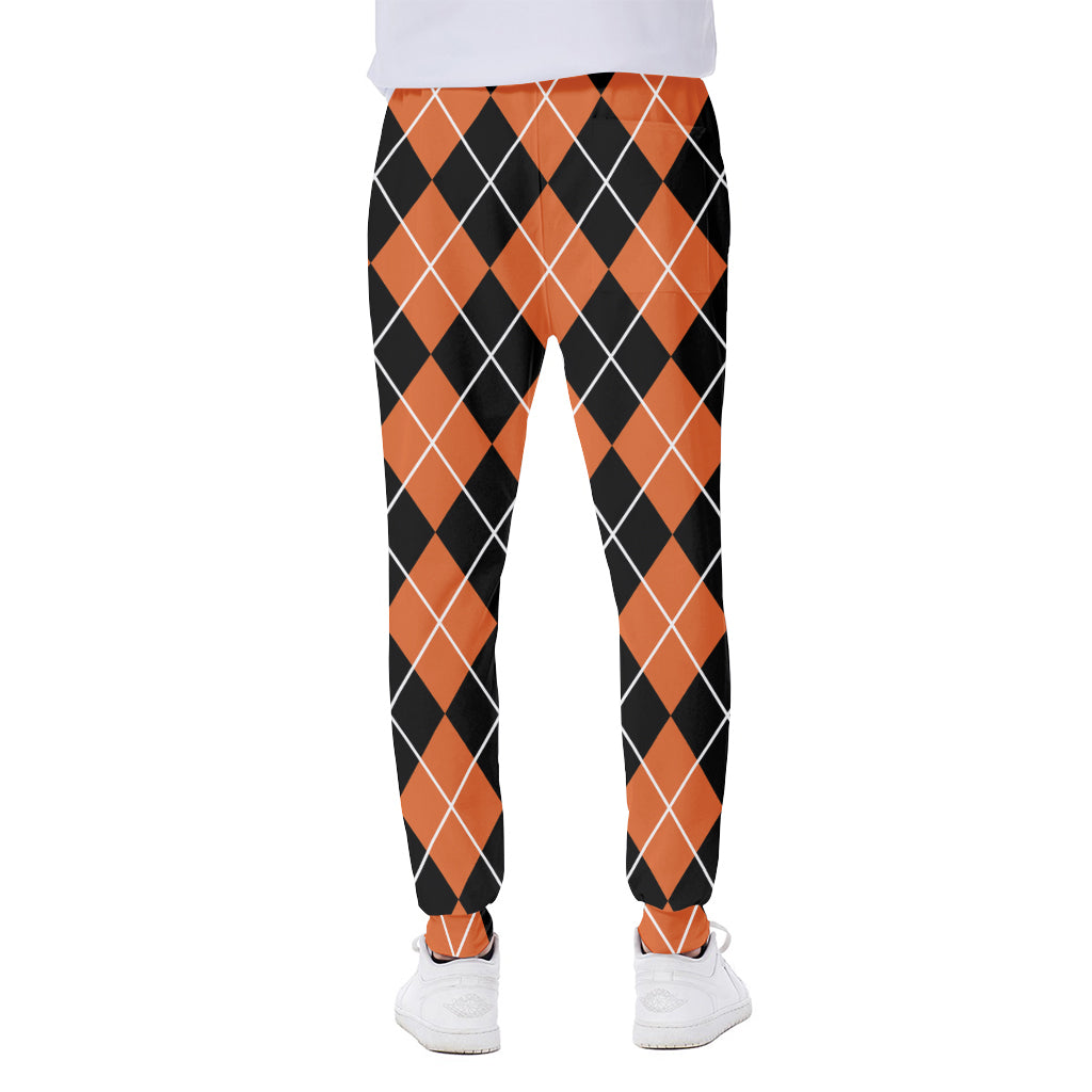 Orange And Black Argyle Print Scuba Joggers