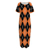 Orange And Black Argyle Print Short Sleeve Long Nightdress