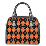 Orange And Black Argyle Print Shoulder Handbag