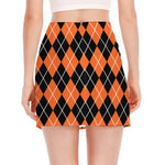 Orange And Black Argyle Print Side Slit Mini Skirt
