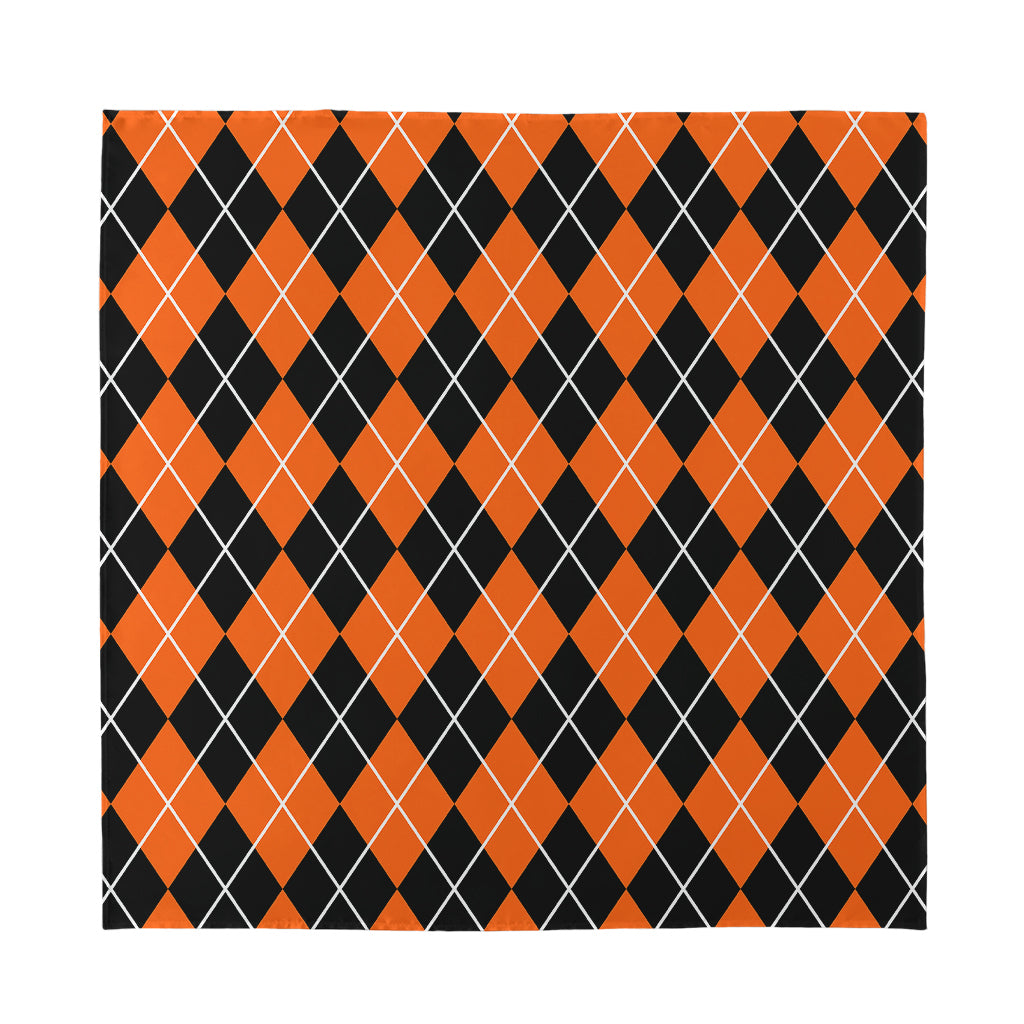 Orange And Black Argyle Print Silk Bandana