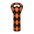 Orange And Black Argyle Print Single Neoprene Wine Tote