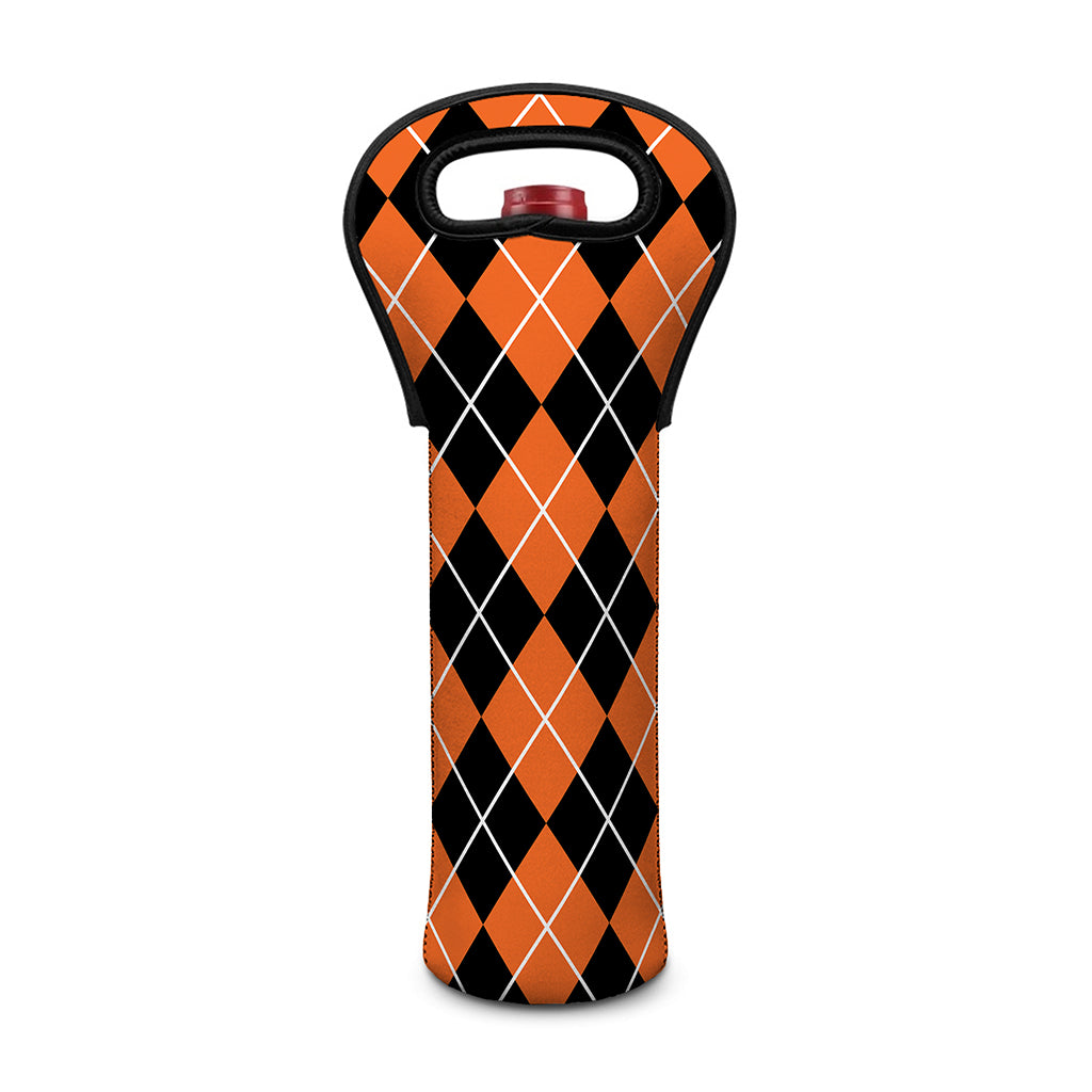 Orange And Black Argyle Print Single Neoprene Wine Tote