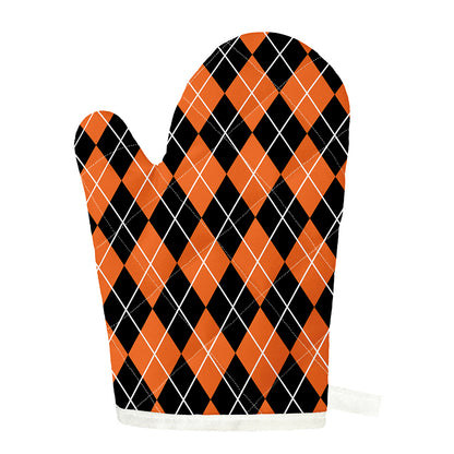 Orange And Black Argyle Print Single Oven Mitt